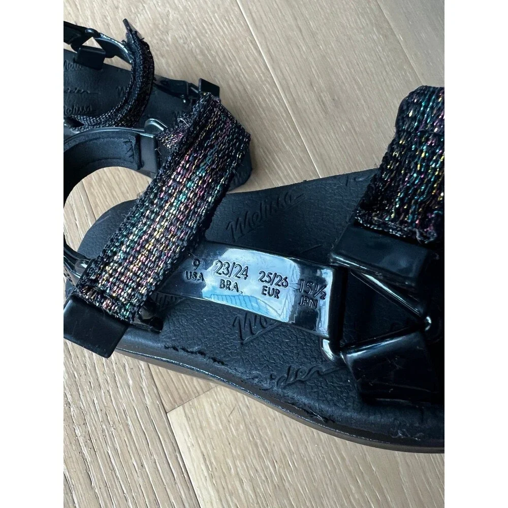 Mini Melissa Rainbow Metallic Black Jelly Gladiator Sandals Toddler Girls sz 9c
